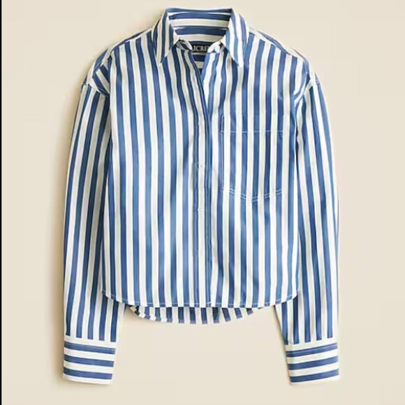 NEW J.Crew Étienne Cropped Button-Up Shirt in Striped Cotton Poplin - Picture 2 of 4